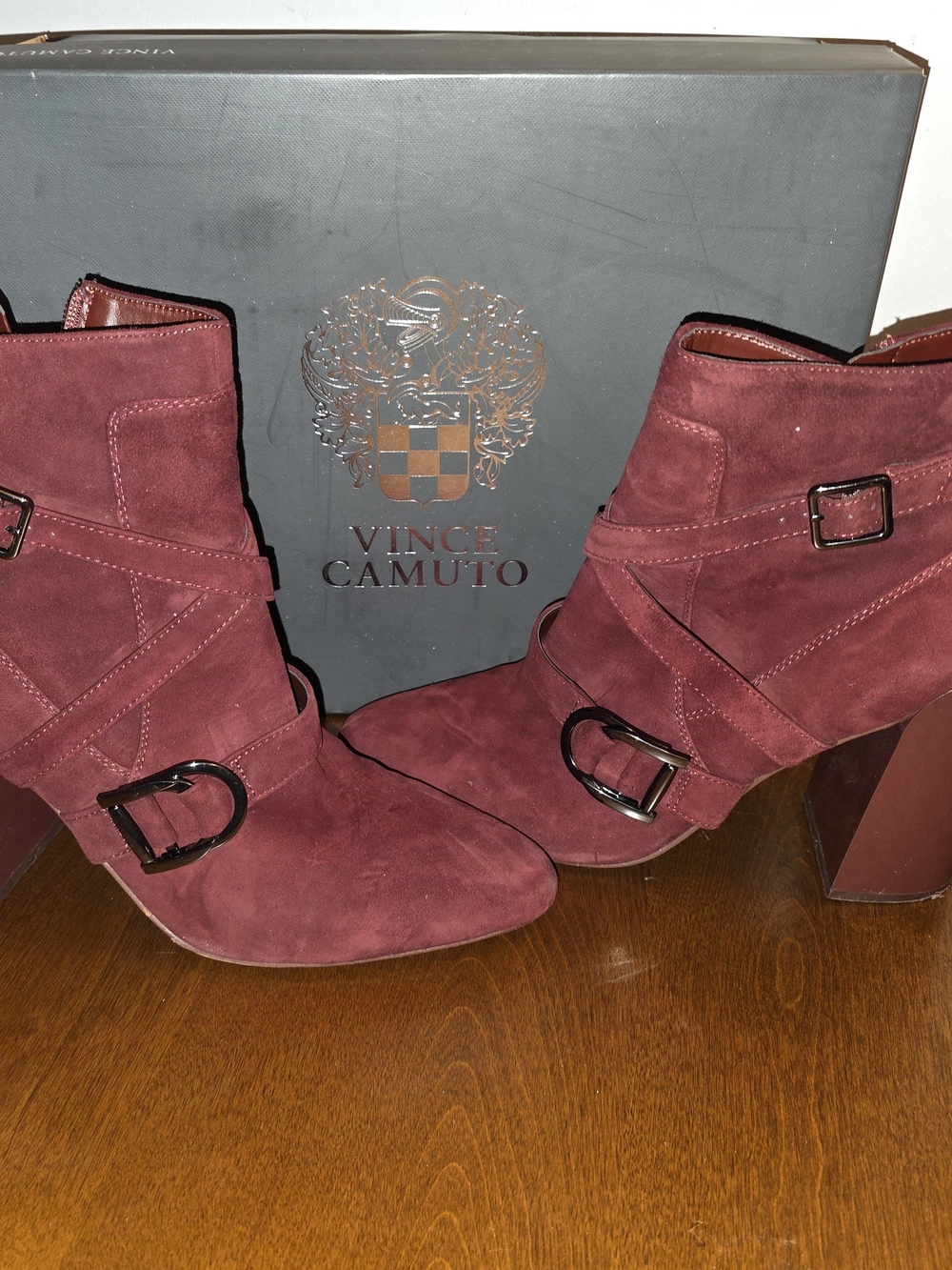 Vince Camuto Women’s Burgundy Suede Block Heel Ankle Boots